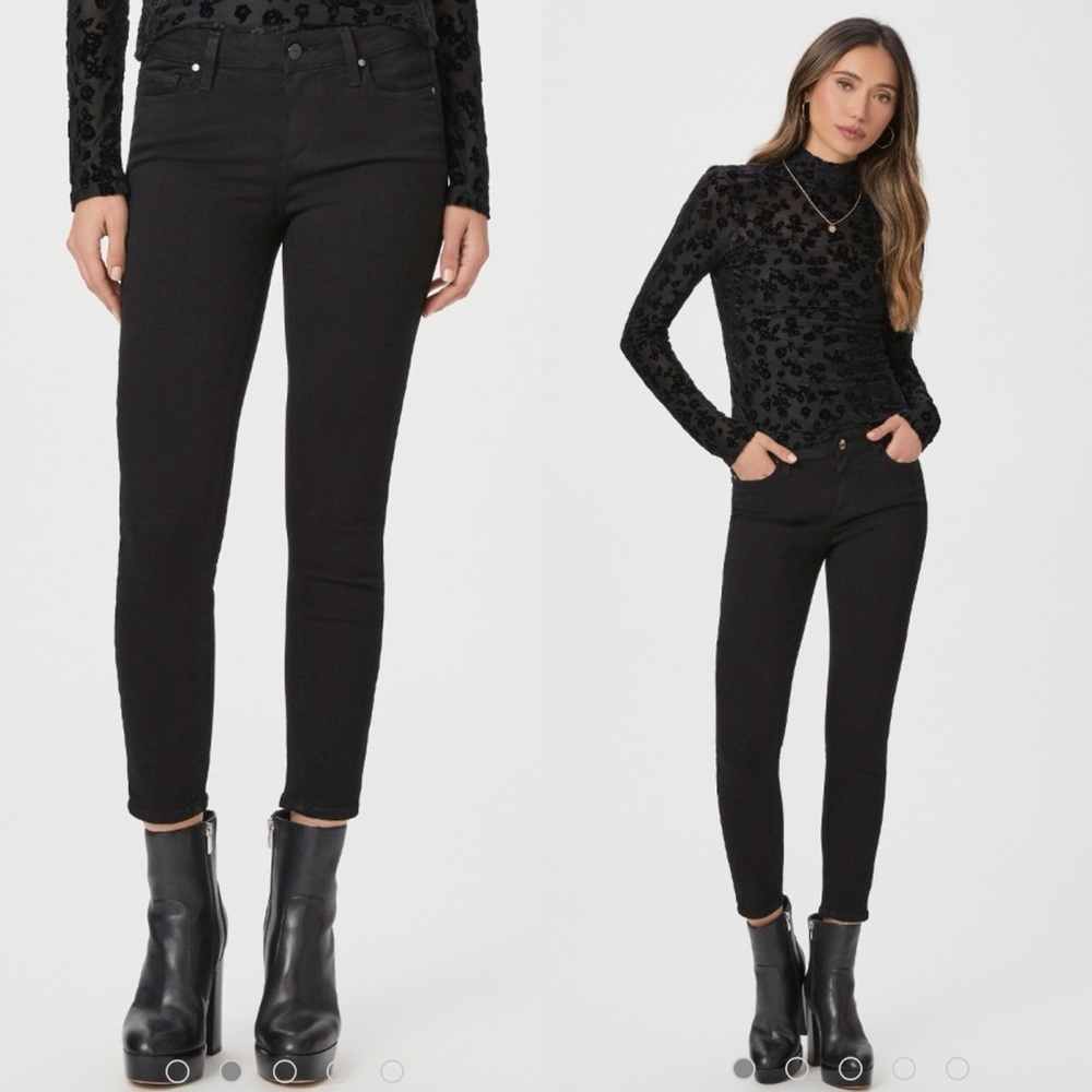 Paige Mid Rise Verdugo Crop Skinny Jeans in Black Overdye